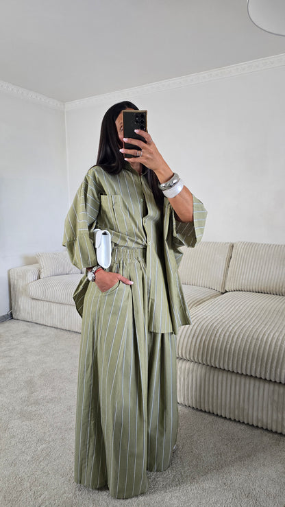 Ensemble rayures – kaki sauge