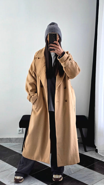 Manteau Long Ceinturé – Camel