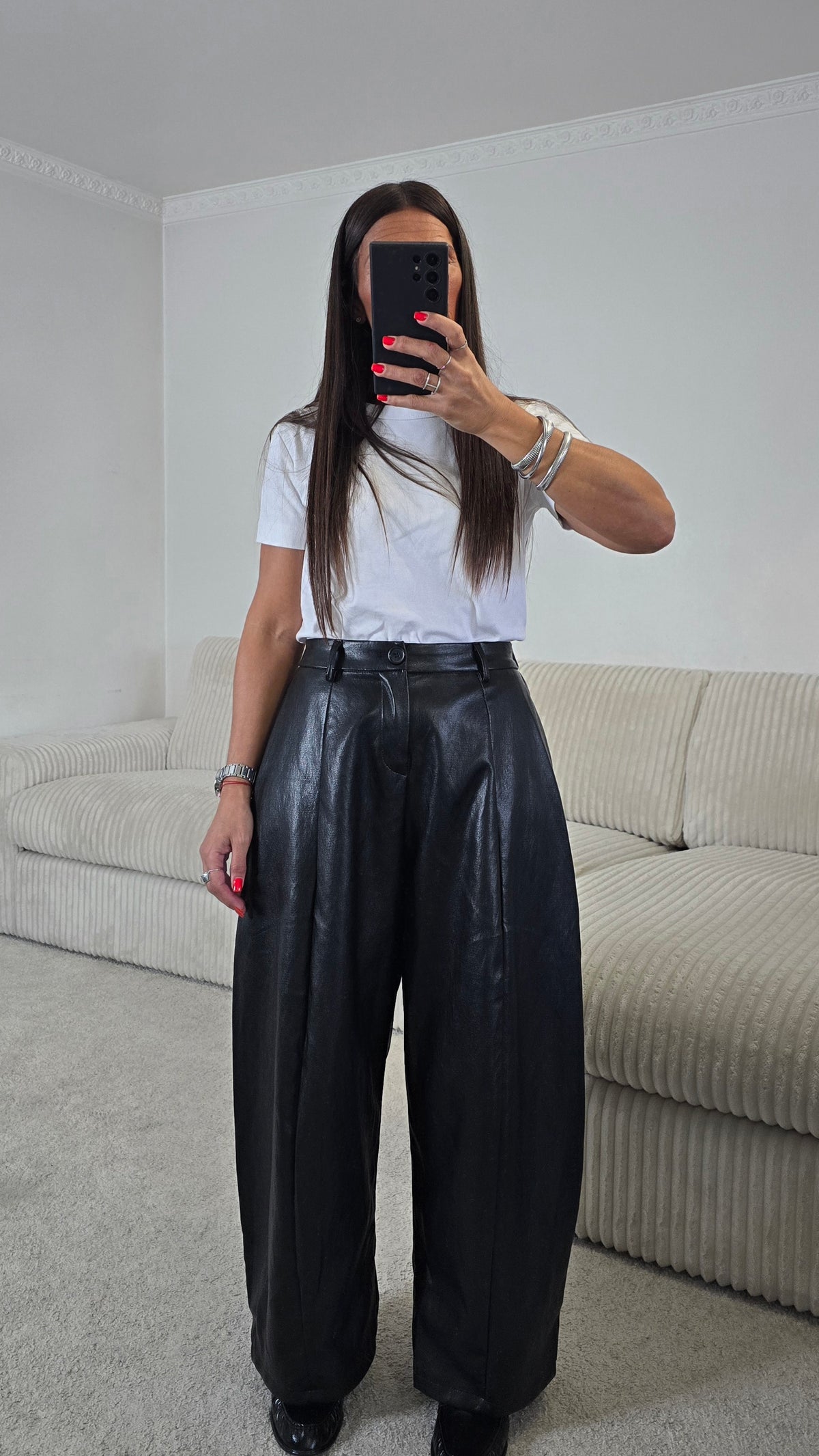 Pantalon ballon en simili cuir noir