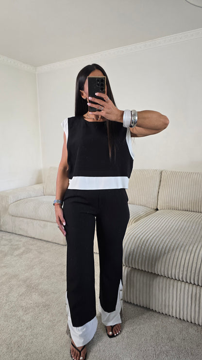 Haut noir & blanc détail bijou – fabrication française