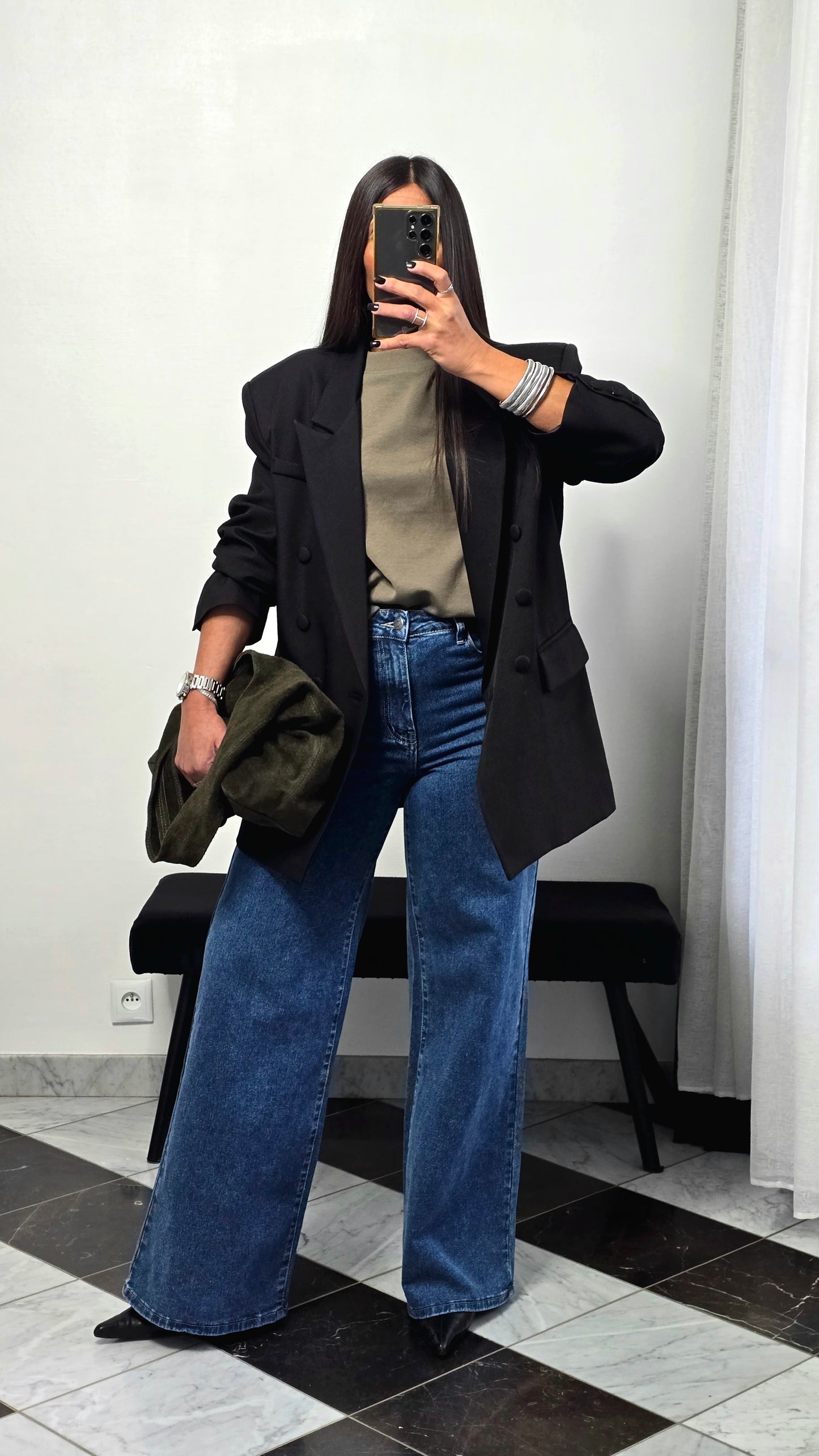 T-shirt à épaulettes kaki en coton épais