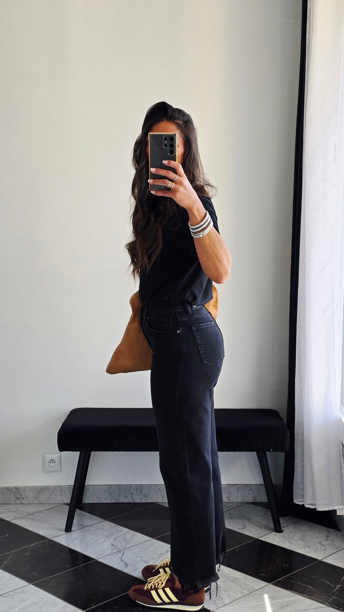 🖤 Jean Balloon Crop – Noir Effet Brut