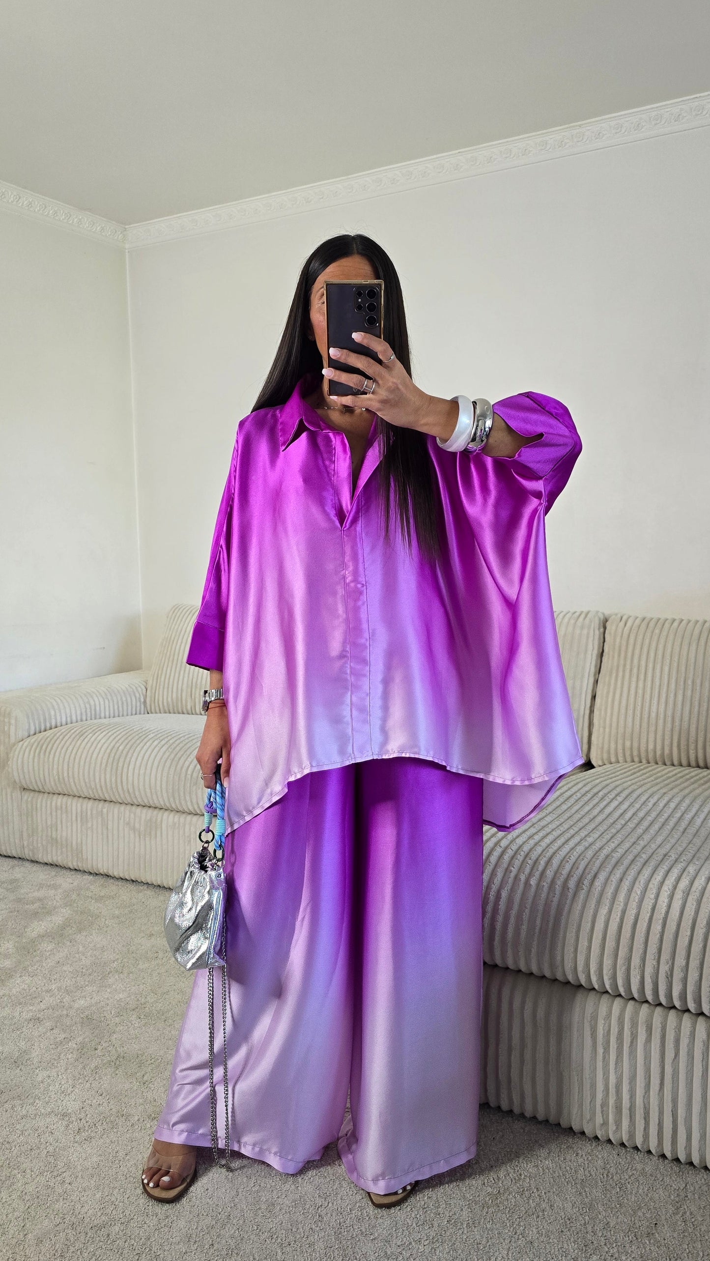 Chemisier satiné dégradé violet – fabrication française