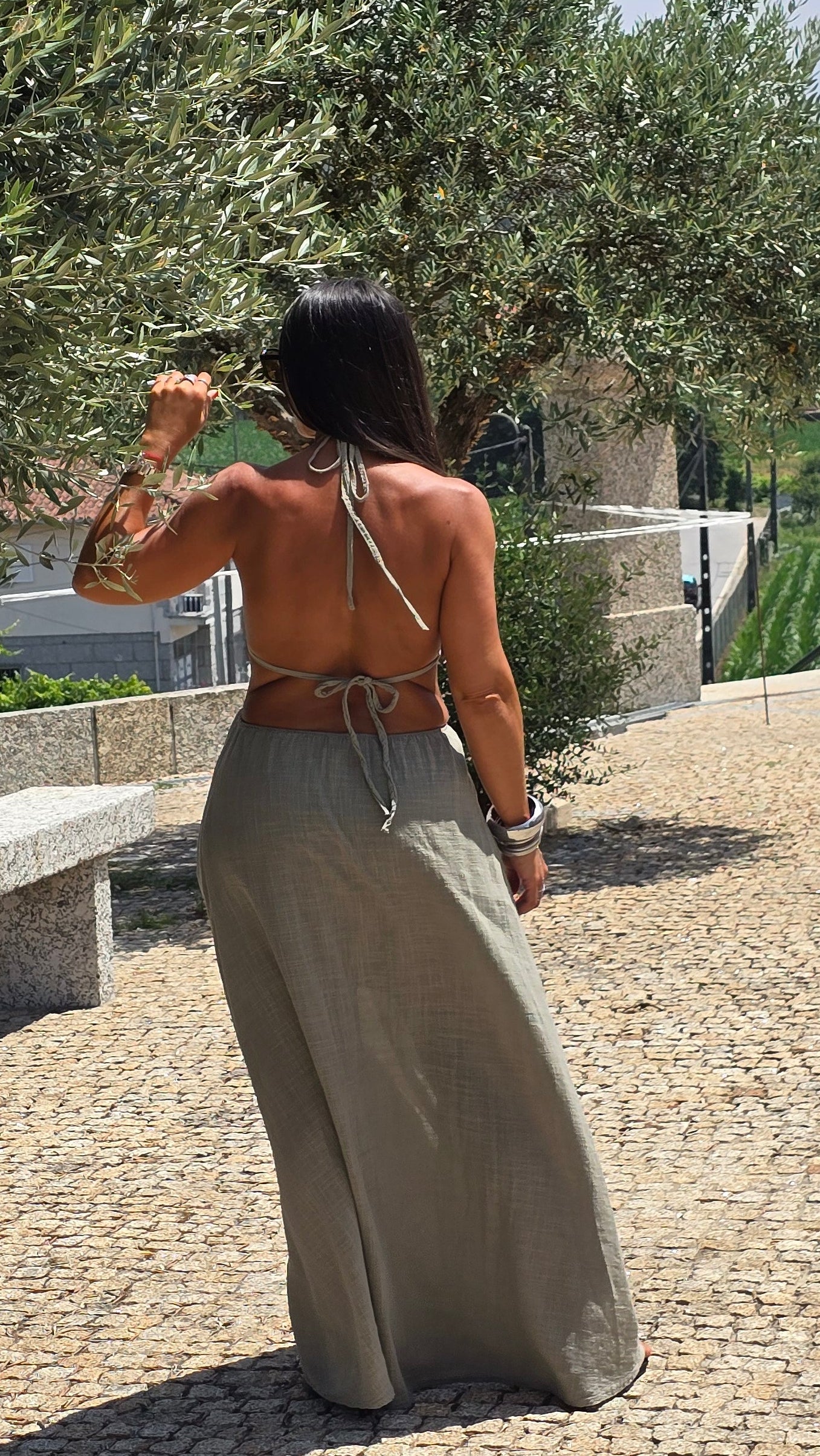 Robe longue dos nu - kaki clair