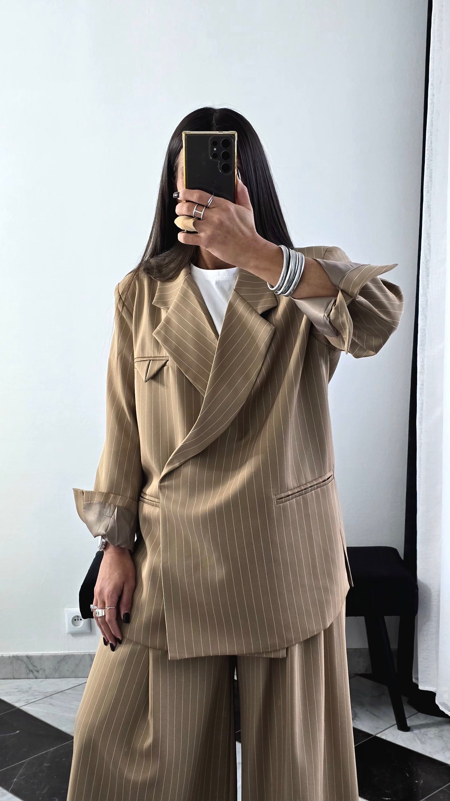Blazer Oversize Rayé – Beige