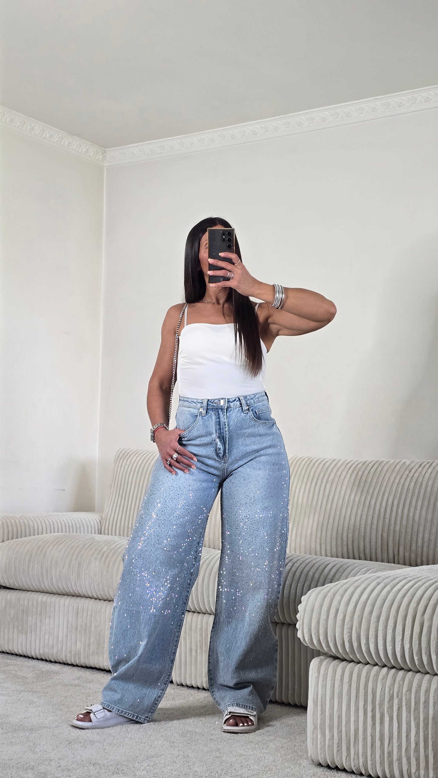 Jean strass signature – denim lumineux