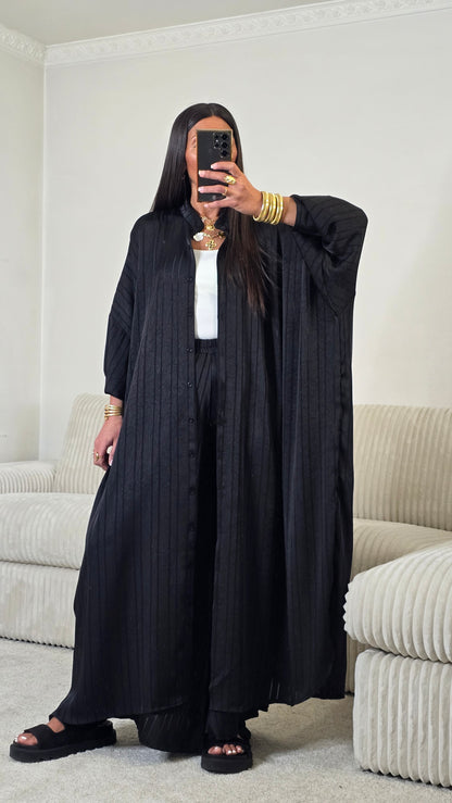 Ensemble satin texturé fluide – noir profond