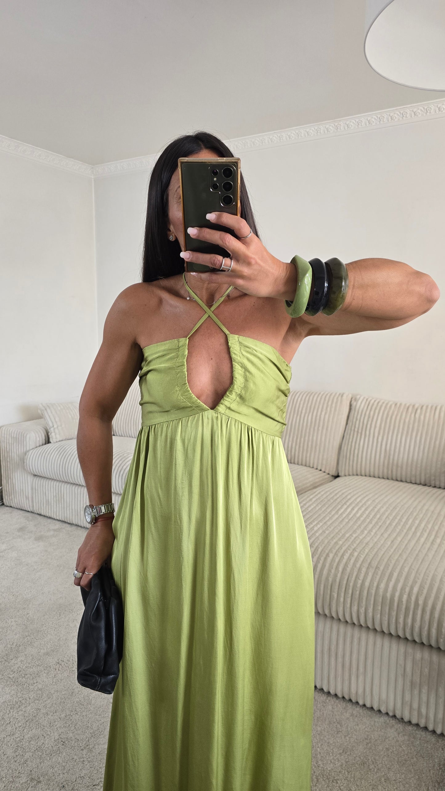 Robe longue dos nu - vert olive
