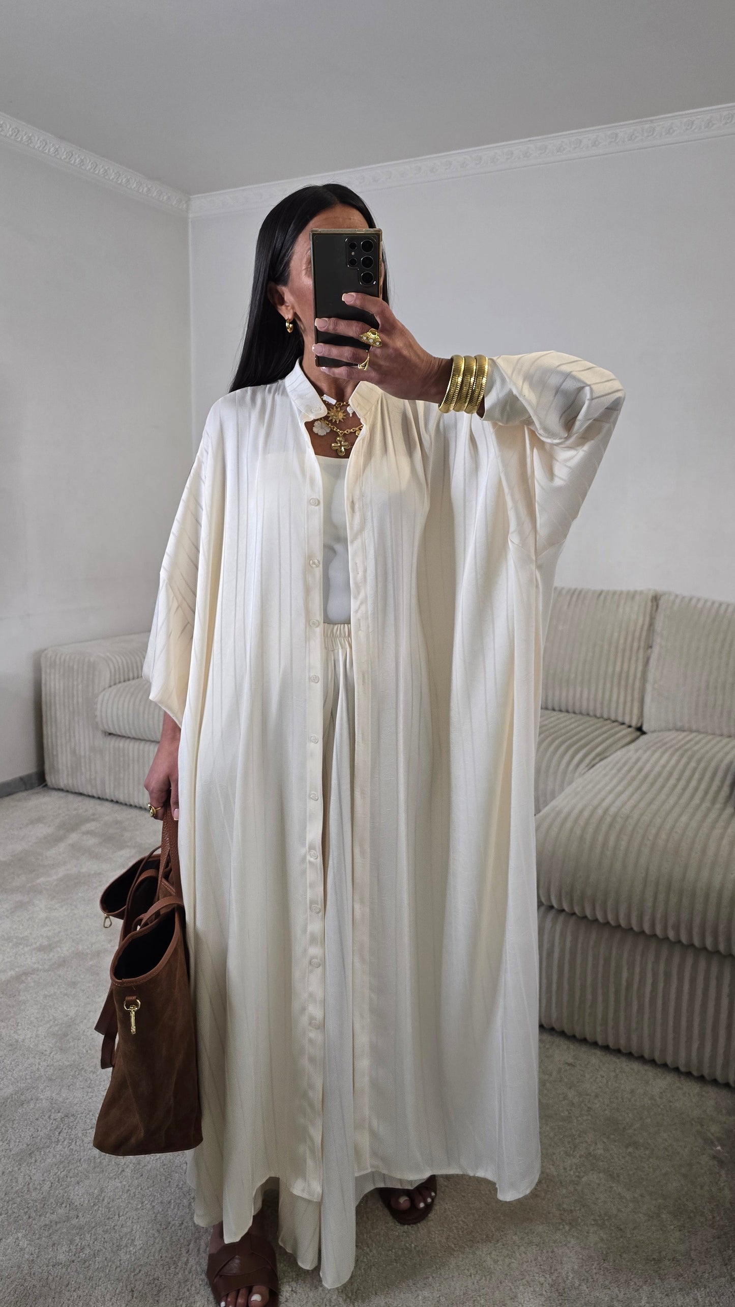 Ensemble satin texturé fluide – écru doux