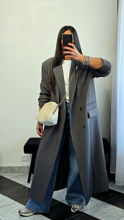 Blazer long oversize gris – coupe signature SOÉLA