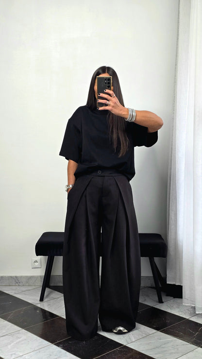 T-shirt à épaulettes noir en coton épais