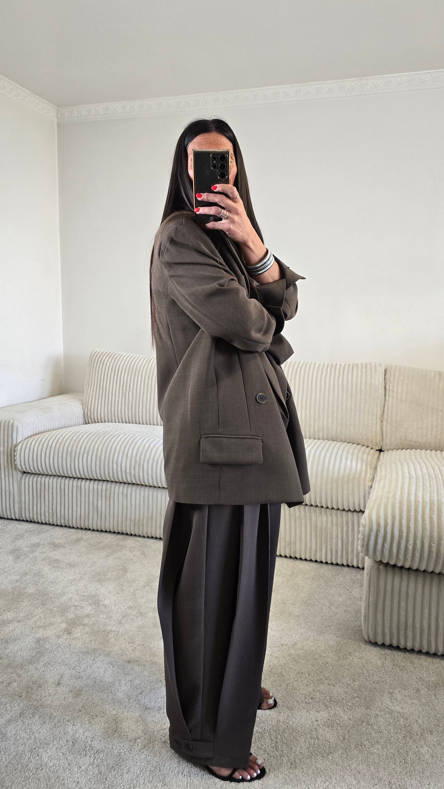 Blazer oversize chocolat – coupe tailoring structurée & double boutonnage